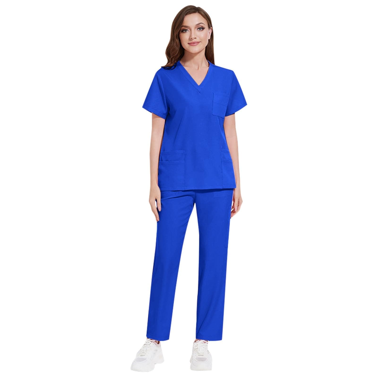Scrub Sets for Women Uk Uniform Healthcare Hospital Workwear Nurses Top Office Work Set for Ladies Scrub Set Women Uniform Healthcare Beauty Tunic Work Tops Care V-Neck Short Sleeve Spa Nail Salons