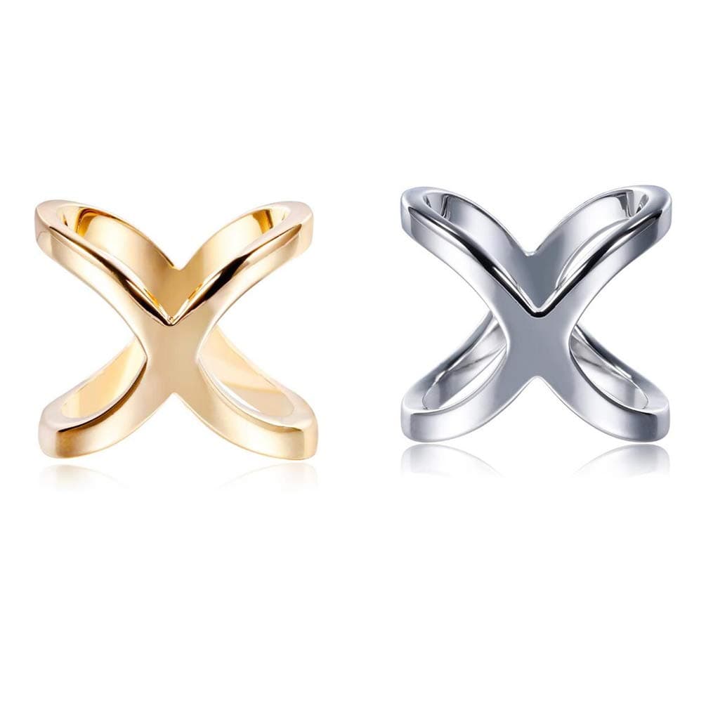 SYBL2PCS Women Lady Girls Simple Fashion X Shape Scarves Buckle Scarf Clip Scarf Ring Wrap Clamp Silk Scarf Clasp Holder for Clothing Neckerchief Shawl (Golden + Silver)
