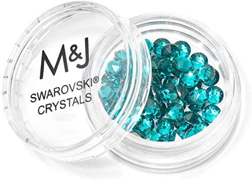 M&J Trimming - Swarovski Crystal Hotfix Rhinestones - Heat Set Xirius Crystals w/Adhesive Backing - for Clothes, Fabric, Jewelry and More - Rose Round - SS20 (4.8mm) - 60 Pieces - Blue Zircon