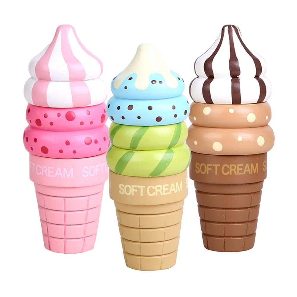 3PCS Wooden Ice Cream Magnetic Connected Food Pretend Play Children Gift Toy Game Random Color