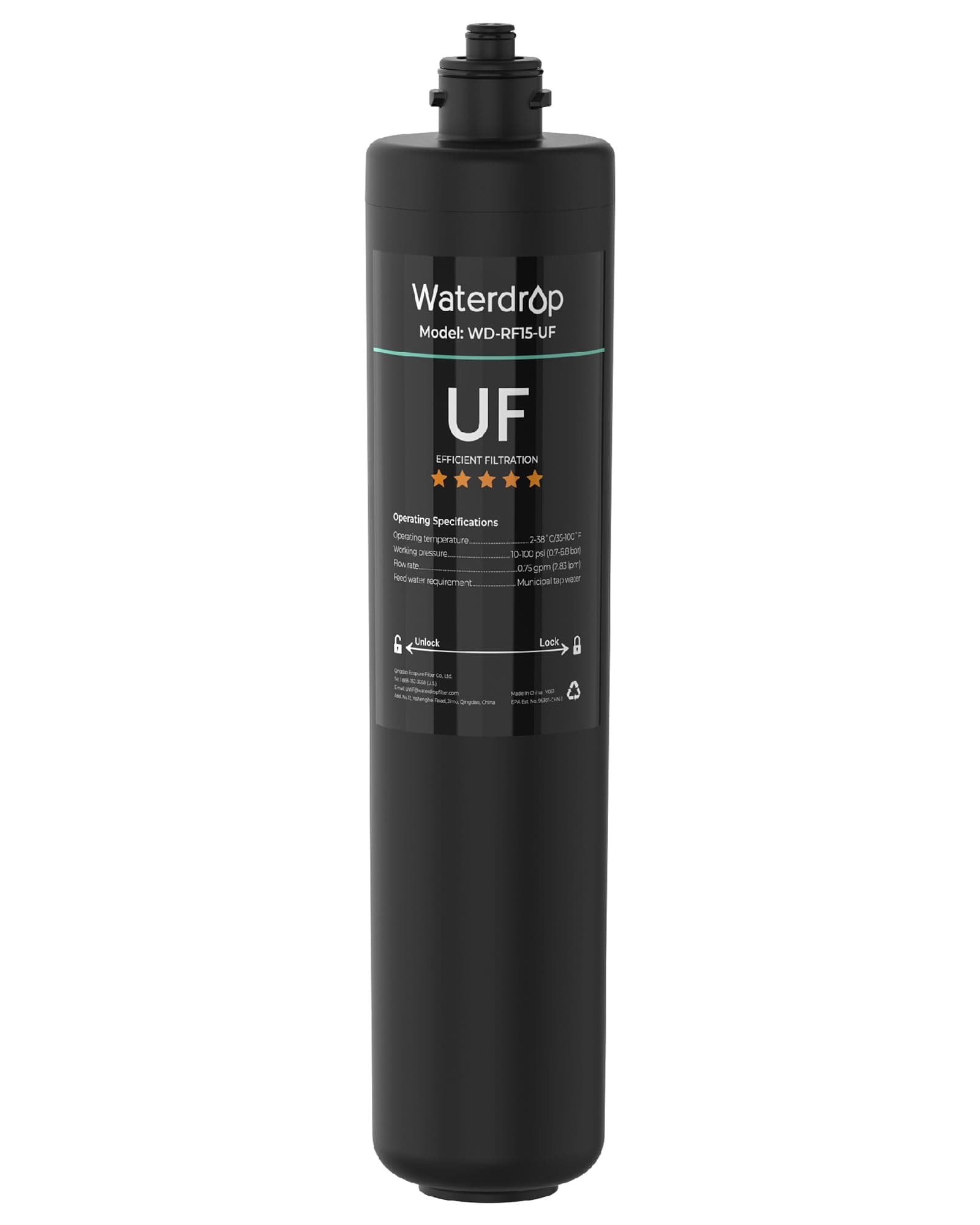 Waterdrop RF15-UF 0.01 Micron Replacement Filter Cartridge For 15UA/15UA-UF/15UB/15UB-UF/15UC/15UC-UF Under Sink Water Filter, Reduces Lead, Chlorine, Bad Taste & Odor, 19K Gallons High Capacity
