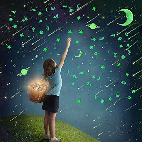 Glow in The Dark Stars Moon and Planet Wall Stickers,Kitmate 232Pcs Glowing Stars Stickers Decals for Wall and Ceiling,Perfect for Kids Bedding Room or Party Birthday Gift