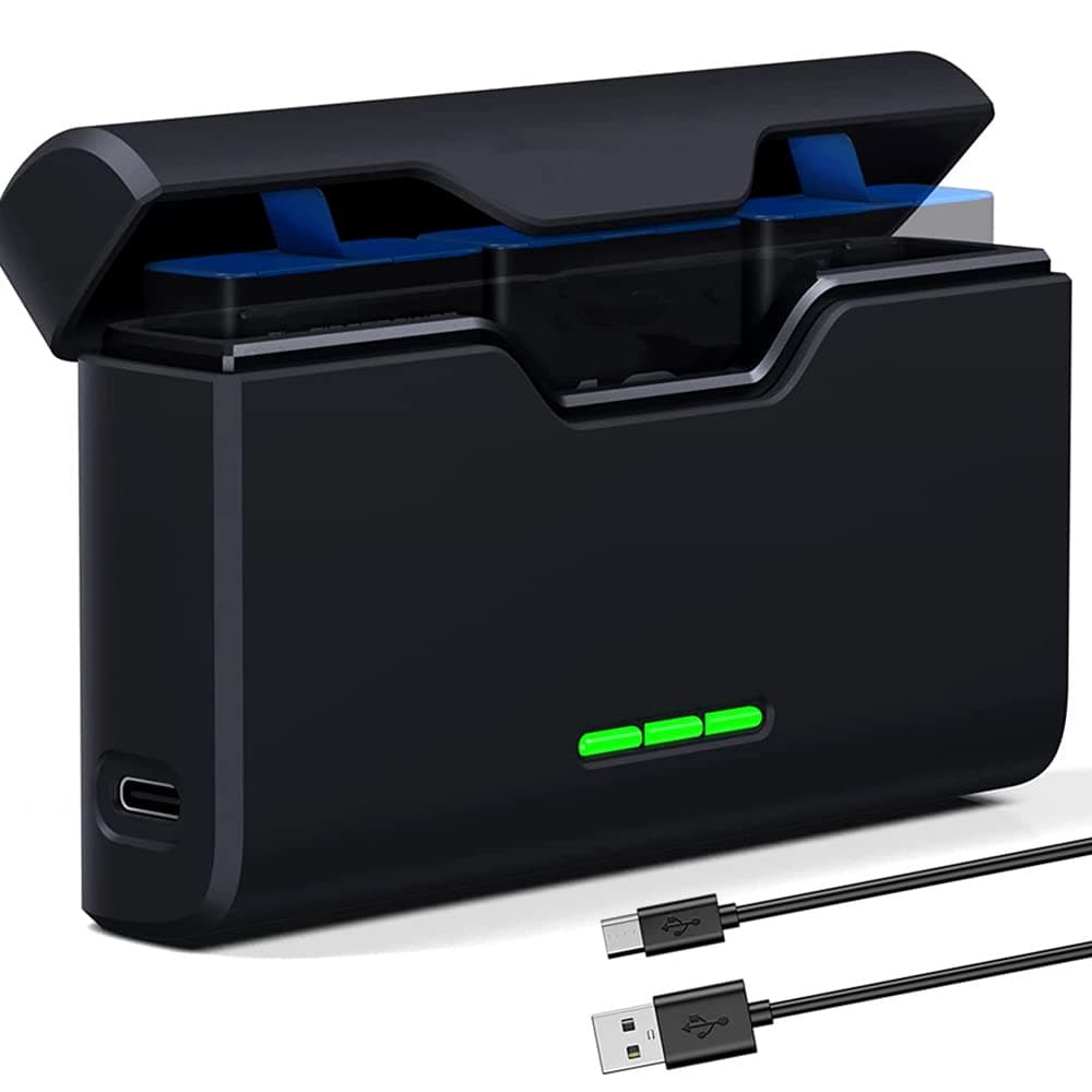 Battery Charger Compatible with GoPro Hero 5/6/7/8/9/10/11 Batteries, FARSAIL 3-Channel Charger with Type-C Cable and TF Card Storage