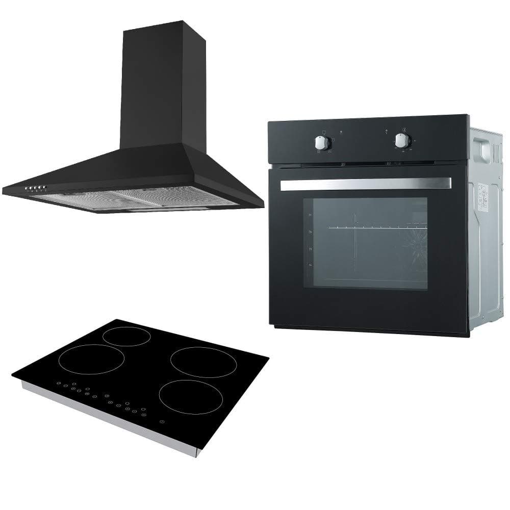 Cookology Black Single Electric Fan Oven, Touch Ceramic Hob & Cooker Hood Pack