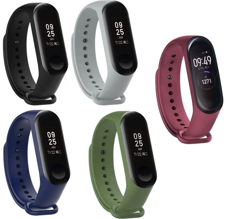 INEFABLE Mi Band 3 & 4 Straps - Original Replacement Wristband - Silicone - Black, Blue, Wine, Light Grey, Green - Pack of 5
