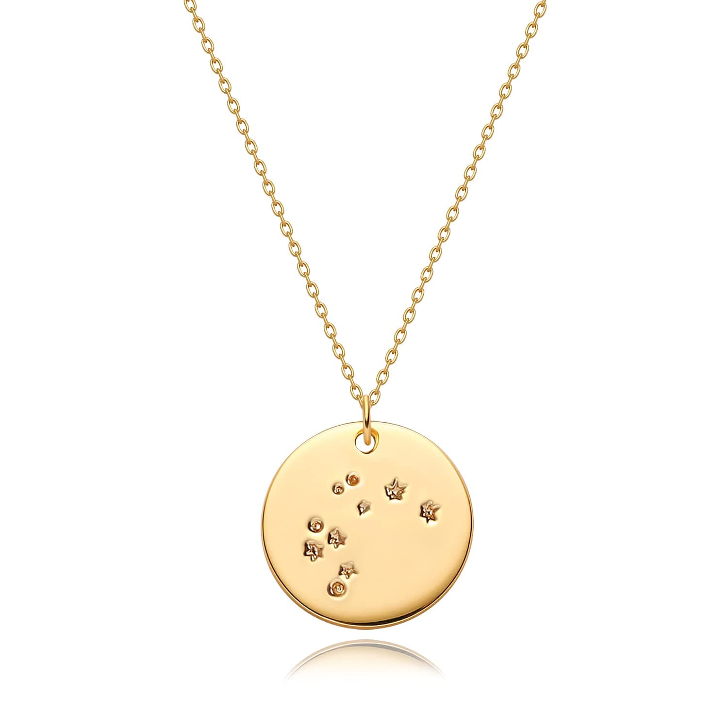 Gold Necklace Coin Disc Zodiac 12 Constellation Star Connected Engraved Horoscope Sign Astrology Pendant 18K Gold Plated Chain Dainty Personalized Simple Jewelry
