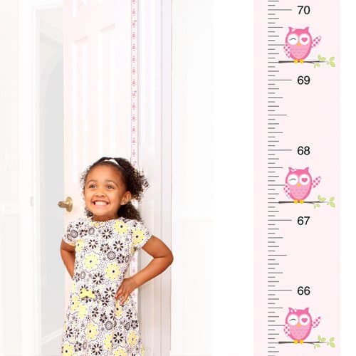 Mom Approved® Peekaboo Growth Charts [Pink Owl] Track & Measure Your Kid's Height. Fits in Door Jamb, Removable, Self-Adhesive [72 x 1.25 Inches] Mom's Choice Award Winner
