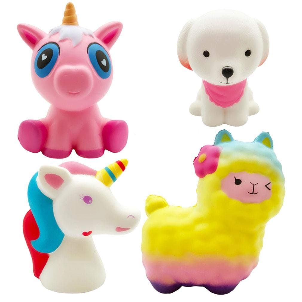 Jumbo Squishies Horse, Rainbow Sheep, Cute Dog, Pink Unicorn Set Slow Rising Cream Scented Squishy Animal Toys for Kids Stress Relief,Decorative Props Large (4 Pack)