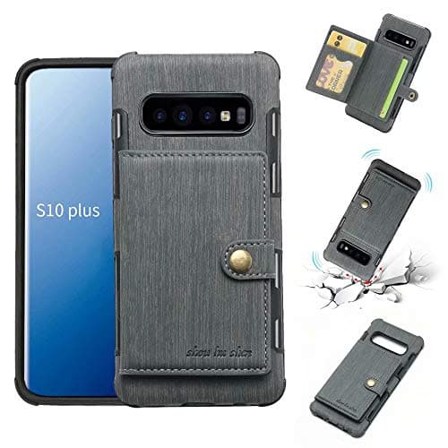 Galaxy S10 Plus Case, Futanwei Wallet Case [TPU Bumper+Card Holder Slot+Premium Texture Cloth Design] Buckle Money Pocket Photo Frame Shockproof Armor Slim Fit Cover for Samsung Galaxy S10 Plus-Gray
