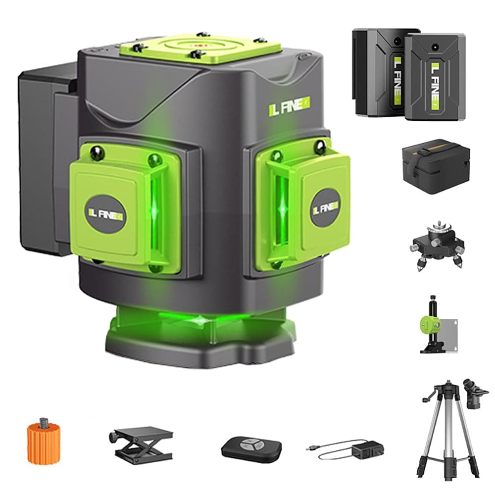 3Clock Laser Level 16 Lines 360 Self Leveling Green Cross laser Line tool with vertical and horizontal lines for Construction Picture Hanging Indoor & Outdoor Easy Measurements Carry Bag
