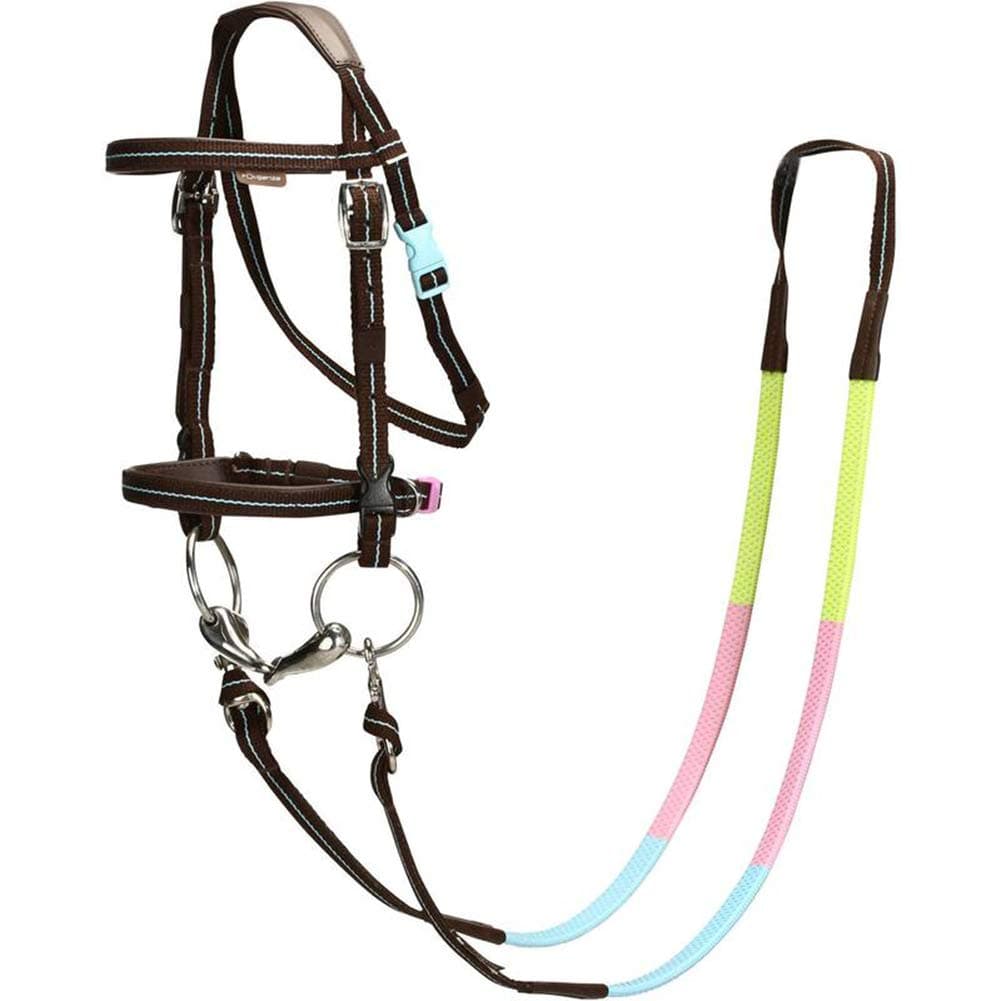 Wumudidi Leather Padded Bridle with Multi Coloured Rubber Grip Training Reins