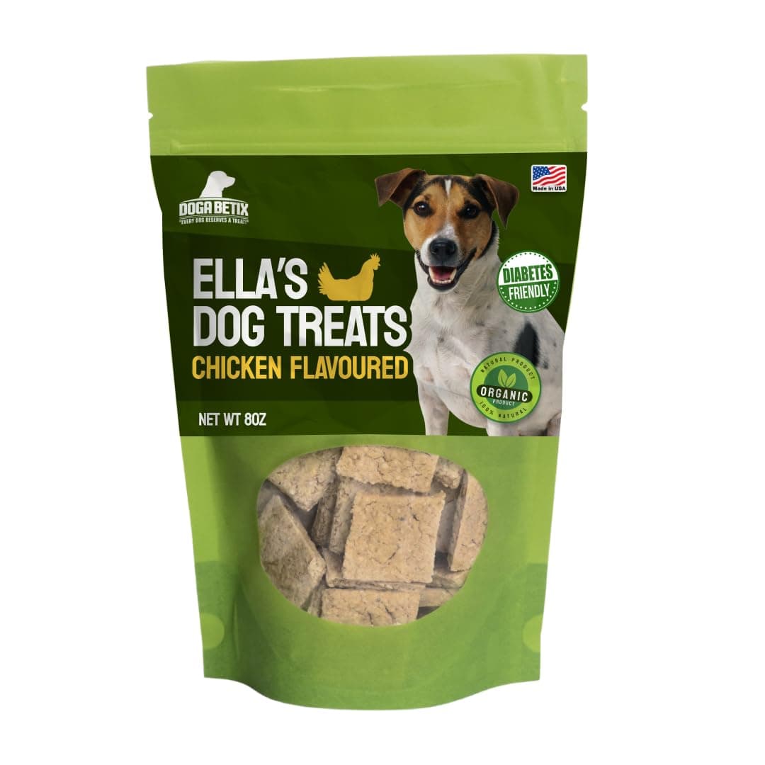 Ella's Diabetic Dog Treats Chicken (8oz) - Low Glycemic Ingredients - Vet Approved - Made in USA by Owners of Diabetic Dogs - Developed to Help Keep Glucose Levels Stable