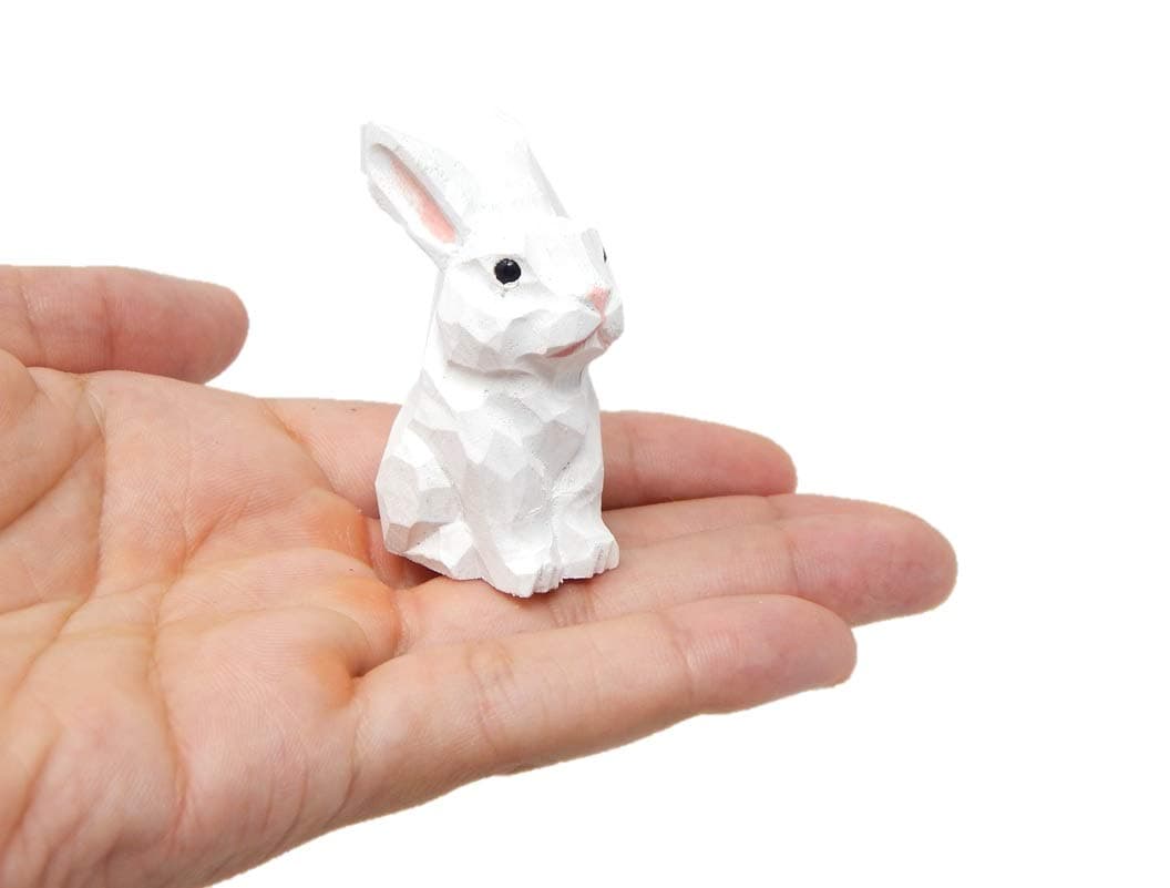 Rabbit Miniature Wooden Figurine - Small 2", Carving, Hand-Made, Decoration, Mini Animals, Bunny