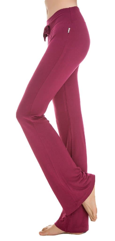 Cloudy Women's Modal Wide Leg Yoga Pants Linear Self Tie Waist, Multiple Colors Available(Wine Red,US S/Asian L)