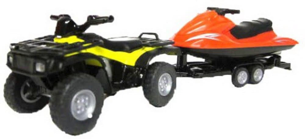 Siku2314, Quad with Trailer and Jet-Ski, 1:50, Metal/Plastic, Yellow/Red, Detachable Trailer, Floating Jet-ski