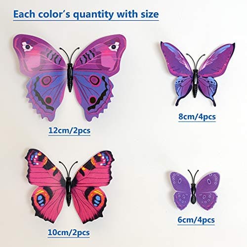 walolo 96PCS 3D Butterfly Wall Stickers Multicolor Crafts Butterflies Magnetic Decals for Kids Room Decoration