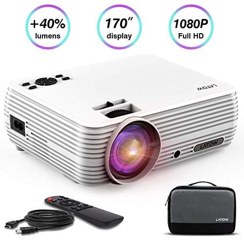 Mini Portable Projector, LATOW HD 3D Home Video Projector with 170” Display 1080P 2200 Lumen Support Home Theater Projector Compatible w/Fire TV Stick, HDMI, VGA, USB, AV, PS4, TF (Include Carry Bag)