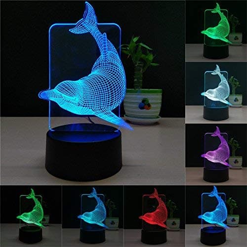 TTqp 3D LED Desk Table Dolphin Night Light Lamp 7 Color Touch Lamp Kiddie Kids Children Family Holiday Gift Home Office Childrenroom Theme Decoration Two Patterns: Dolphin + Christmas Tree