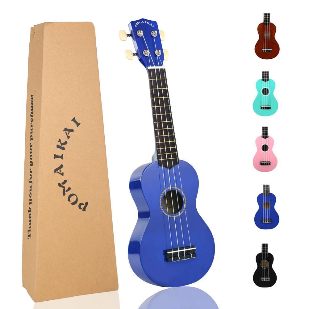 POMAIKAI Soprano Ukulele for Beginners, Ukelele 21" Beginner Instrument for Adults Wood Guitar Small (Dark blue)