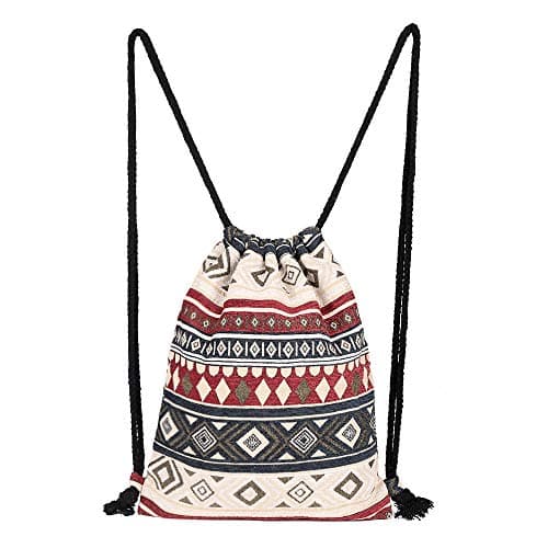 Bohemia Canvas Drawstring Bag Ethnic Knit Backpack Shopping Sack Bags Unisex (Pattern 9)