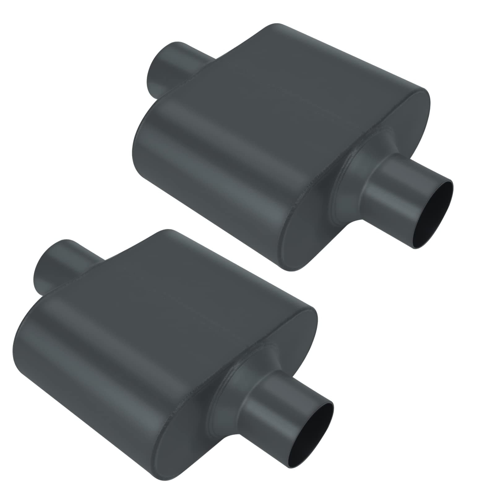 BLACKHORSE-RACING Pair of Single Chamber Performance Race Muffler 2.5" Center/Center Universal Muffler (2.5 Inch)