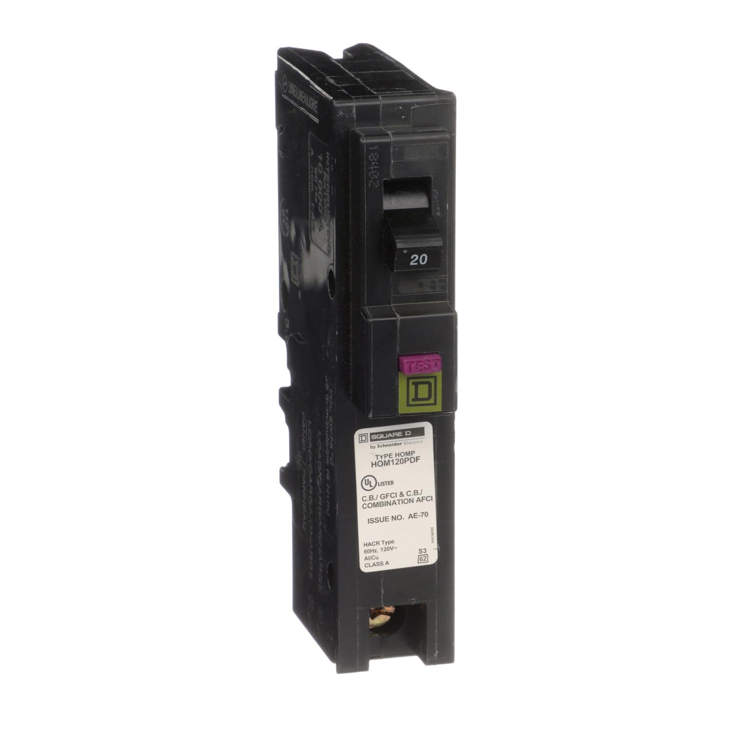 Square D - HOM120PDFC Homeline Plug-On Neutral 20 Amp Single-Pole Dual Function (CAFCI and GFCI) Circuit Breaker,