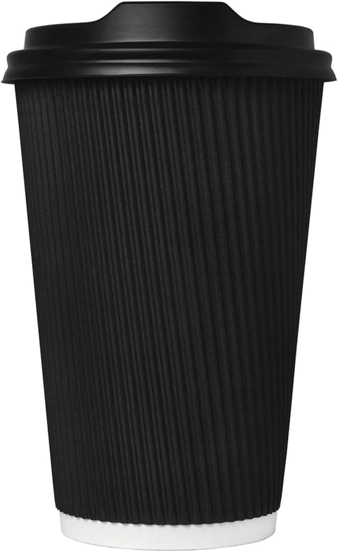 We Can Source It Ltd – 300 Sets of 8oz Insulated Black Paper Coffee Cups with Lids, Disposable Hot Beverage Cup for Coffee, Tea - Leak-Proof Disposable Coffee Cups for Home, Office and Cafes
