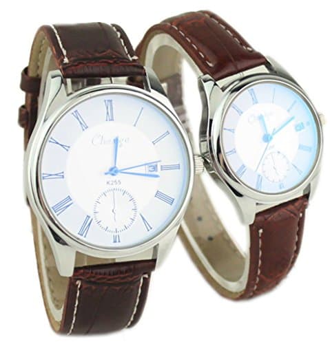 Couple Quartz Wrist Watches with Leather Band Nice for Lovers