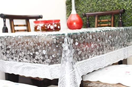 Live Factory TIOLLO 3D PVC 4 Seater Center Table Cover with Silver Lace (Transparent, 60x40 Inch, Exact size)