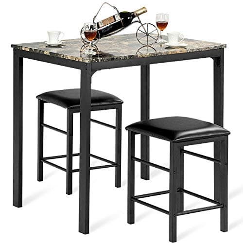 GJH One Counter Height Dining Set Faux Marble Table 2 Chairs Kitchen Bar Furniture 3 PCS