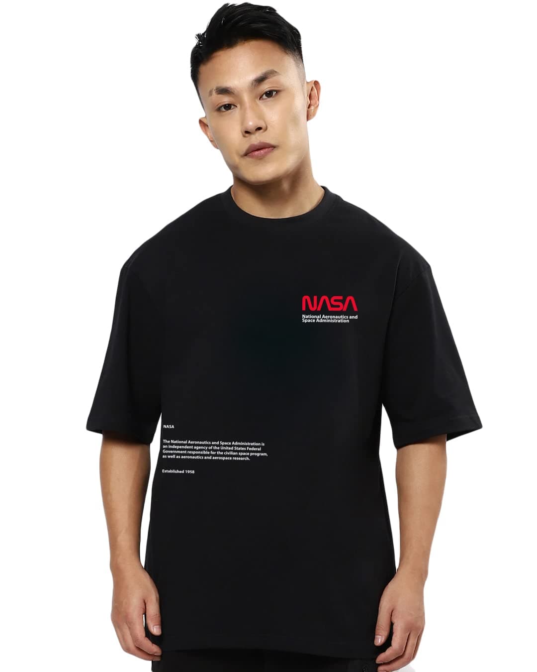 BewakoofOfficial NASA Merchandise Men's 100% Cotton 220 GSM Graphic Print Oversized Fit Round Neck T-Shirt