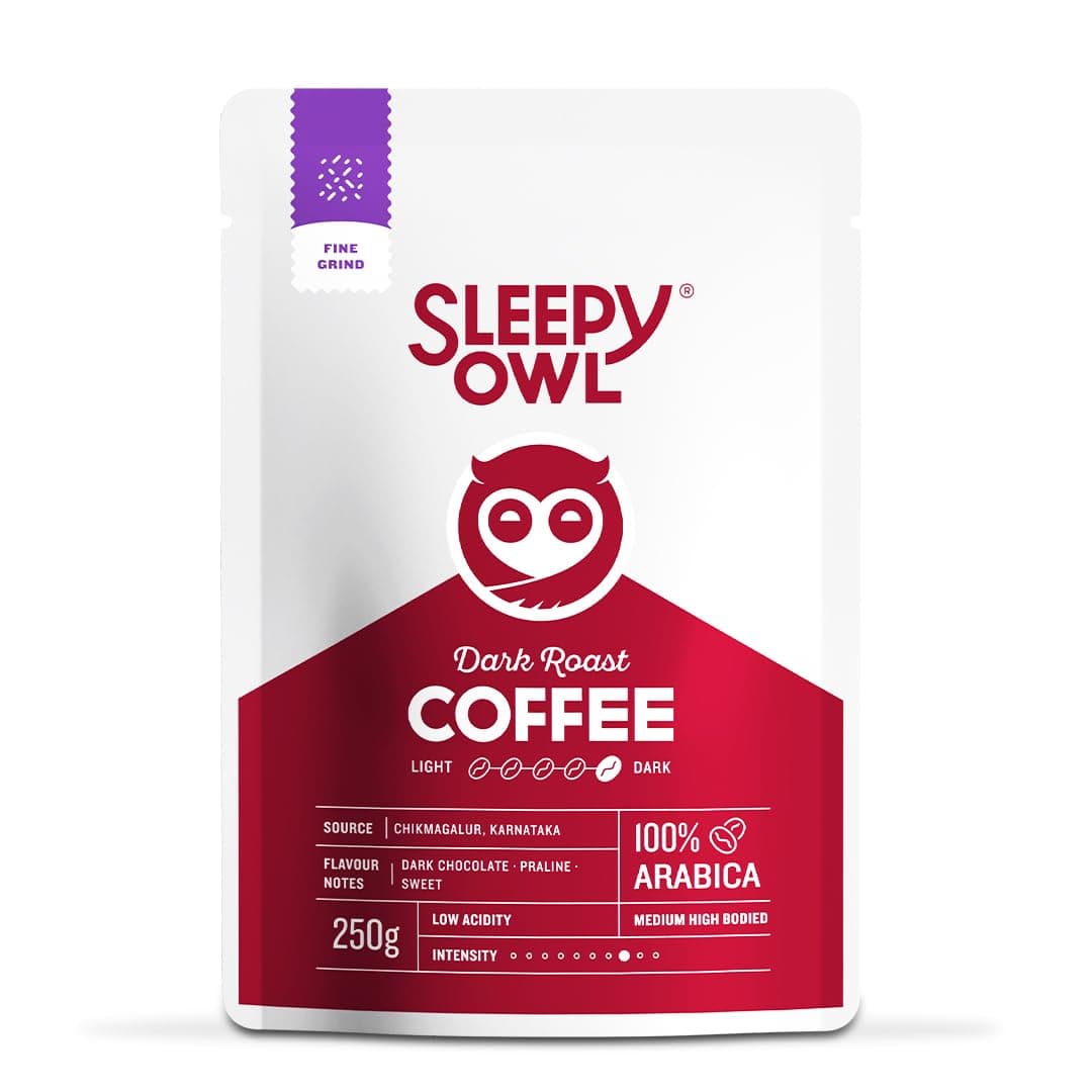 Sleepy Owl Dark Roast Ground Coffee | Fine Grind Coffee | Suitable for Moka Pot, Home Espresso brewing | 100% Arabica | Freshly Roasted & Ground | 250g | Directly Sourced From Chikmagalur