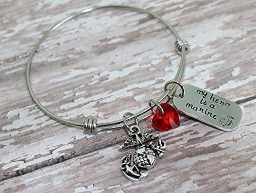 My Hero is a Marine United States Marine Corps Bangle Bracelet in Stainless Steel
