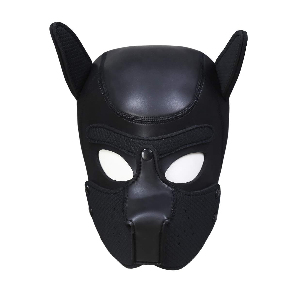 Zhengya Full Face Mask Dog Puppy Hood Leather Helmet Removable Mouth Cosplay Costume Party Props(Deep Black)