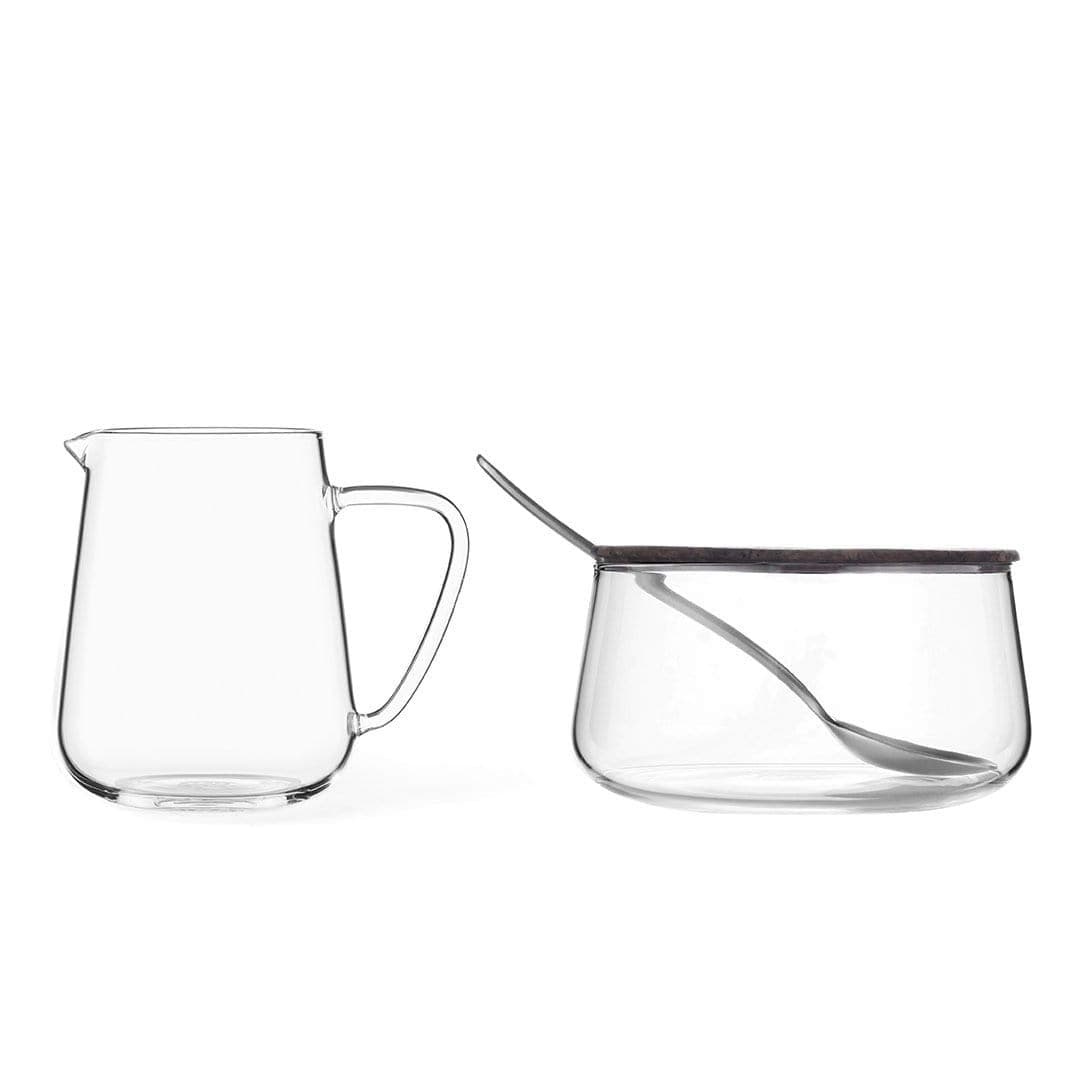 Classic, Glass Milk and Sugar Set with Stainless Steel Spoon, Very Light and Wafer-Thin, Stays Clear