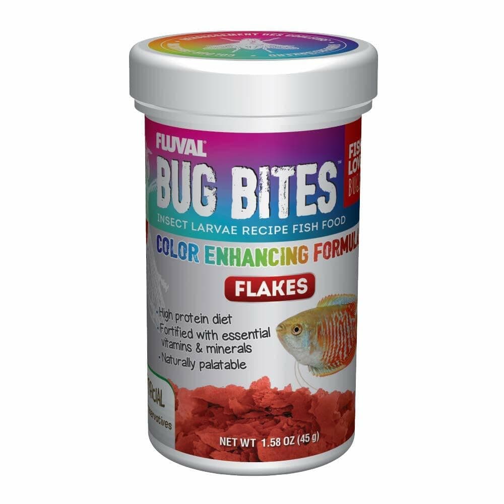 Fluval Bug Bites Color Enhancing Fish Food for Tropical Fish, Flakes for Small to Medium Sized Fish, 1.59 oz., A7347, Brown