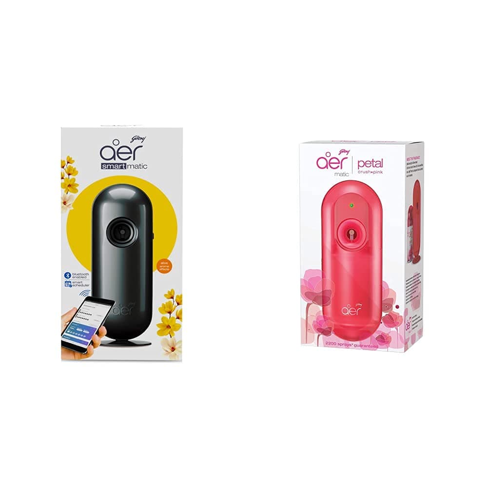 Godrej aer Smart Matic Kit - Bluetooth Enabled Automatic Air Freshener | Alive (225Ml) & Matic, Automatic Air Freshener Kit With Flexi Control - Petal Crush Pink, Spray