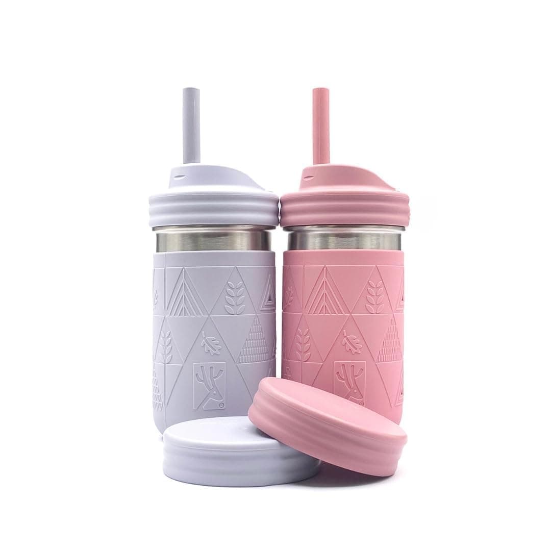 Elk and Friends 14oz Stainless Steel Kids + Toddler Drinking Cups | The Original Mason Jars with Lids + Sleeves + Straws | Smoothie Cups | Spill Resistant | Dishwasher Safe | 2 Pack