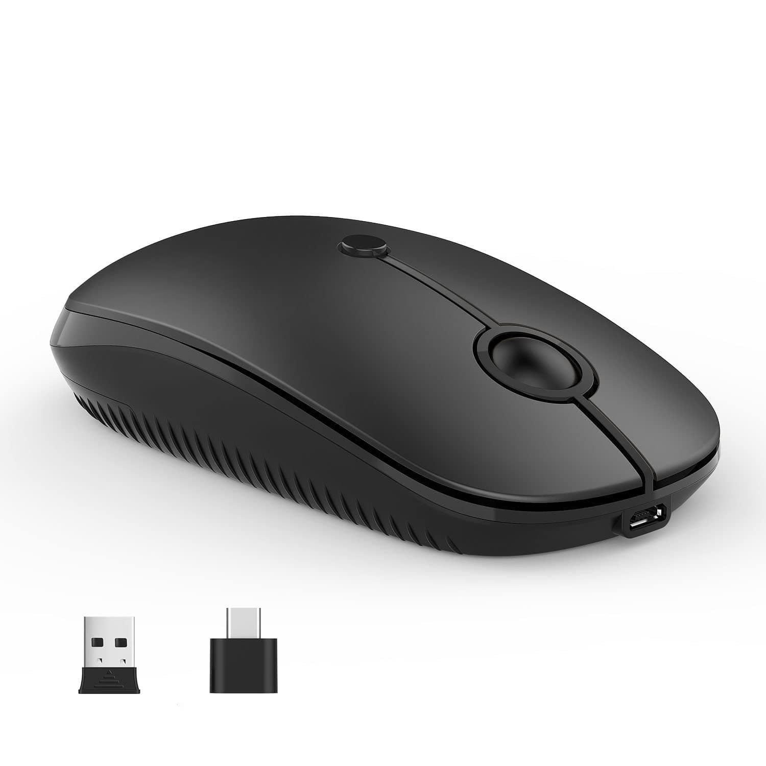 Type C Wireless Mouse，Vssoplor USB C Rechargeable Portable Quiet Laptop Mouse USB and Type C Receiver Dual Mode Mice for PC, Laptop, MacBook, Tablet-Black
