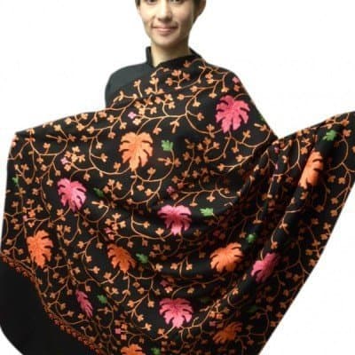 Varun Cloth House Women's Woollen Embroidery Shawl (vch267_Black_Free Size)