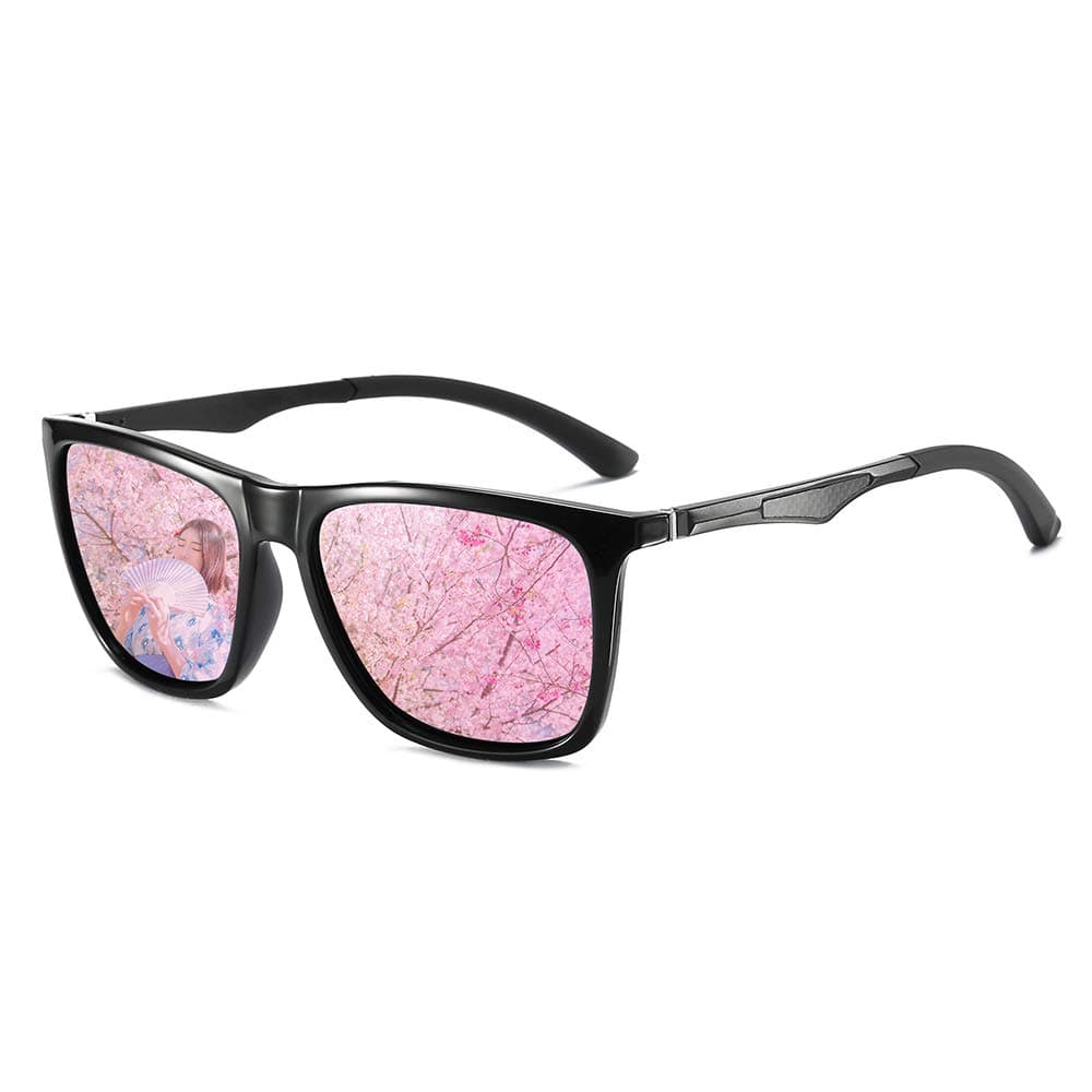Polarized Sunglasses for Men Retro Mens Sunglasses Driving Rectangle Sun Glasses (Black/Pink)