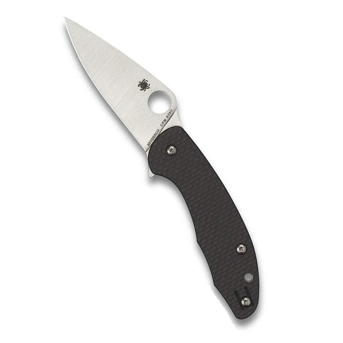 Spyderco Mantra 3 Folding Knife - Black Carbon Fiber Laminate Handle with PlainEdge, Full-Flat Grind, CPM S30V Steel Blade and Flipper - C233CFP