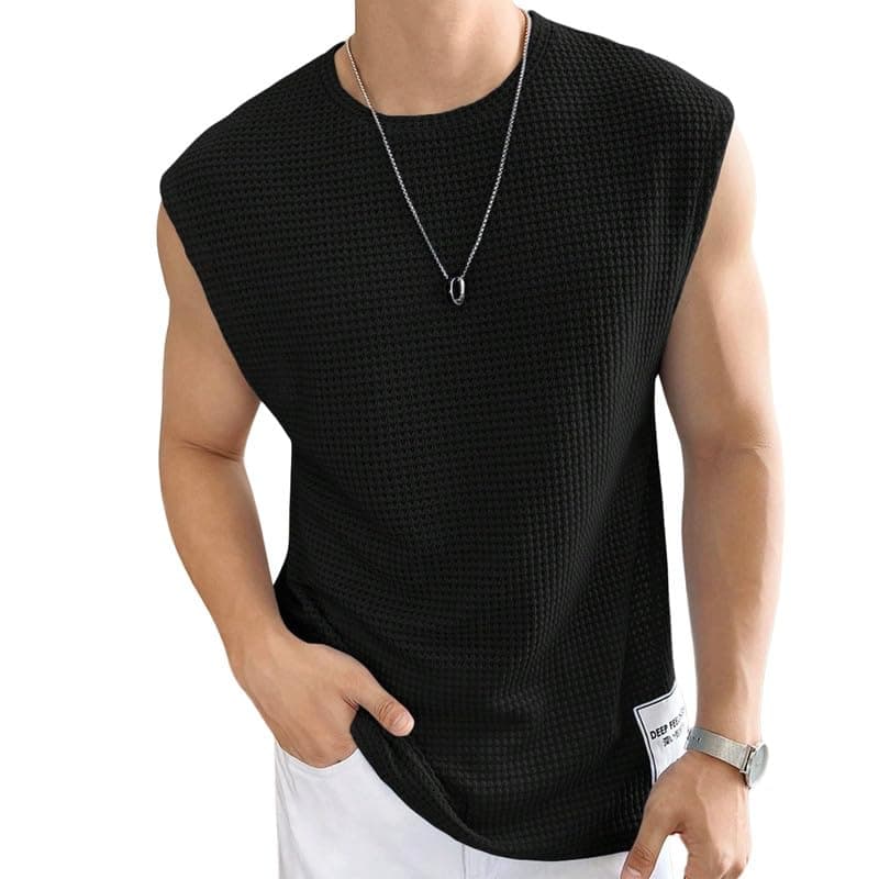 Imsa ModaMens Waffle Tank Tops Sleeveless Round Neck Polycotton T-Shirt for Gym, Running and Outdoor