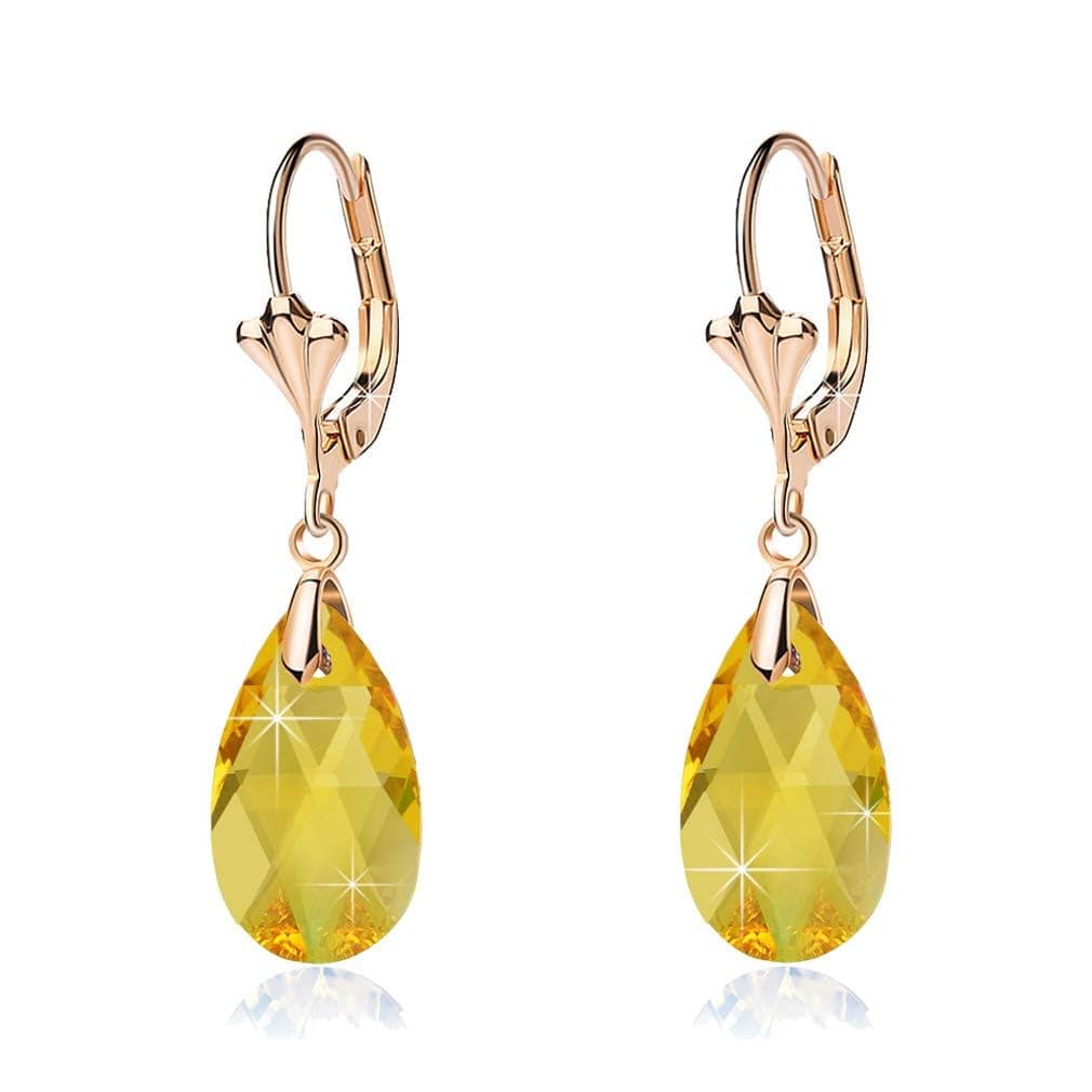 Austrian Crystal Teardrop Leverback Dangle Earrings for Women Fashion 14K Gold Plated Hypoallergenic Jewelry