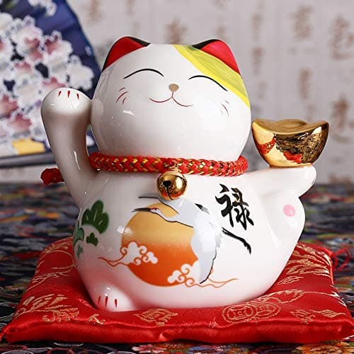 YOTATO 4 inch Ceramic Sculptures Maneki Neko Statues Lucky Cat Money Box Cat Ornament Piggy Bank Feng Shui Craft Gift