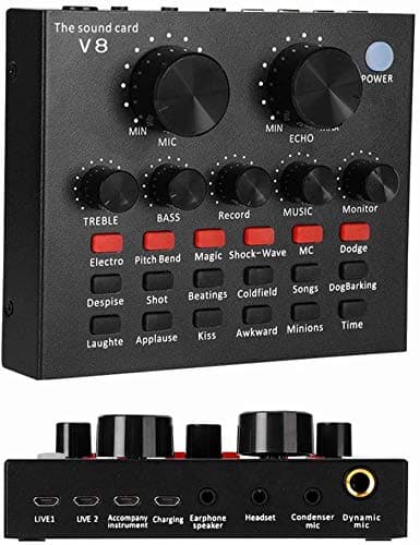 V8 Voice Changer Dual DSP Noise Reduction Chip Audio Mixer Multiple Funny Effects for Phone Computer Game Ipad Karaoke Streamer Recording (Black)