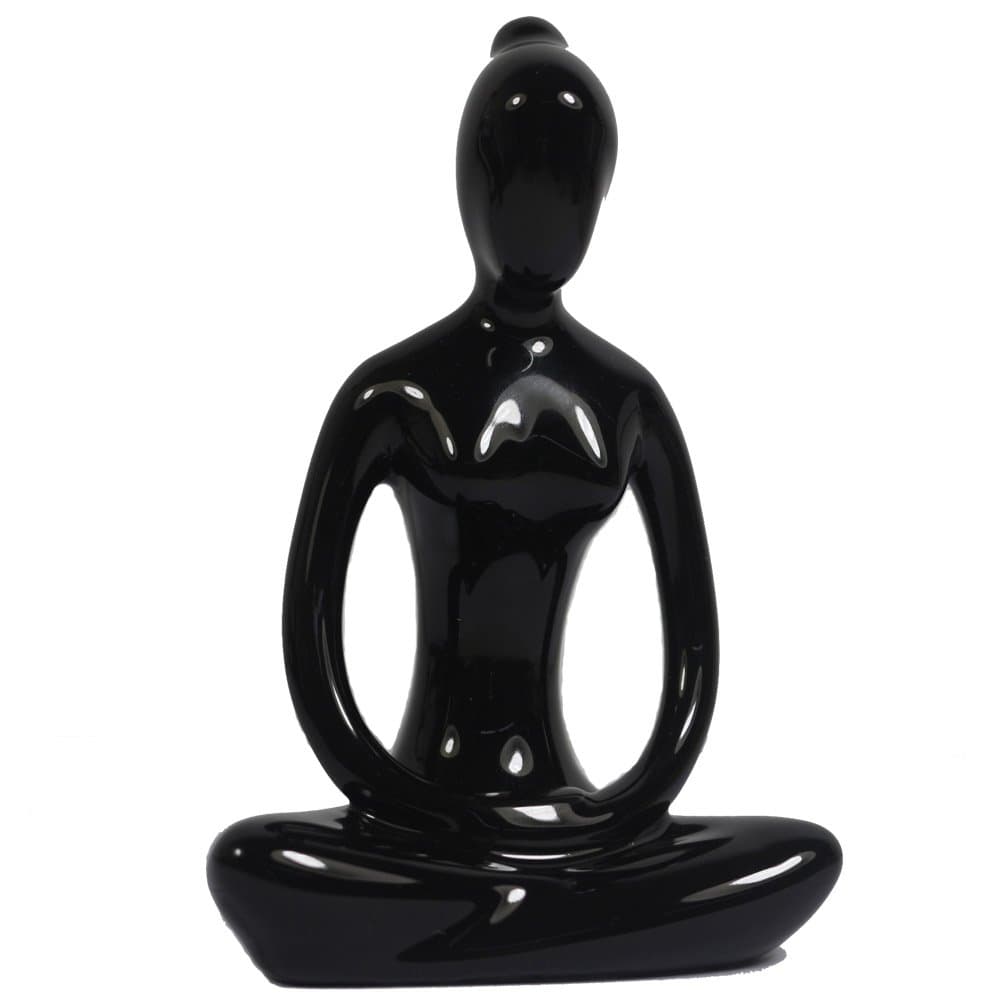 Decorative Porcelain Ceramic Yoga Pose Yoga Figurine Statue, Namaste Buddhist Meditation Room Yoga Instructor Collection Gifts for Yoga Lovers Women (B 4.25" (Black))