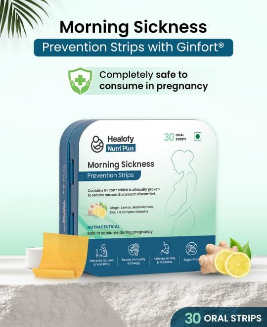 Healofy Nutriplus Morning Sickness Strips/Melts, 30 Oral Strips | Essential Multivitamin with Ginger & Lemon | Safe for Pregnant Woman