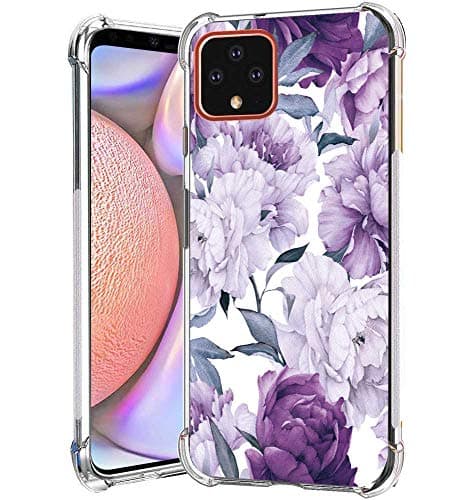 Leychan Google Pixel 4 XL case, Slim Flexible TPU Airbag Bumper Shock Absorption Rubber Soft Silicone Full Body Protective Case Cover Fit for Google Pixel 4 XL (Purple Flower)