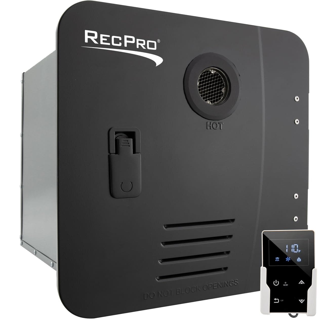 RecPro RV Tankless Water Heater | On Demand Hot | 42,000 BTU | Gas Water Heater | Remote Control Included (15" x 15" Door Size, Black)